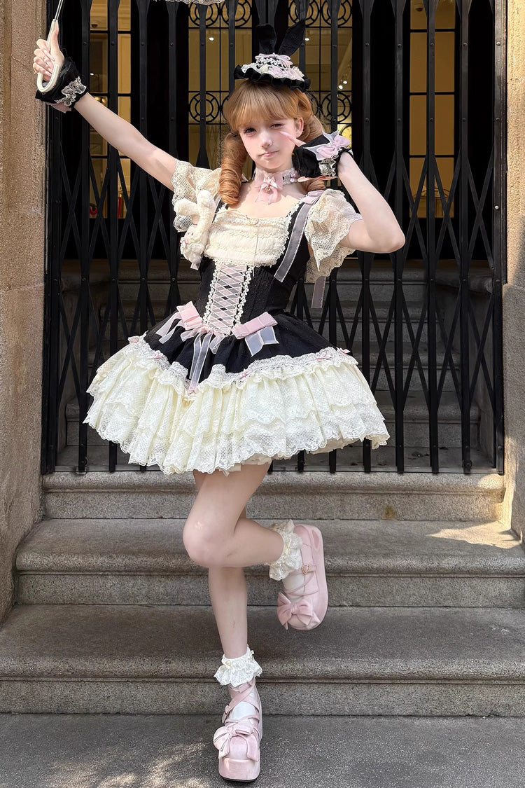 Goodnight Alice Sleeveless Ruffled Bow Lace-Up Sweet Lolita Jsk Dress 3 Colors
