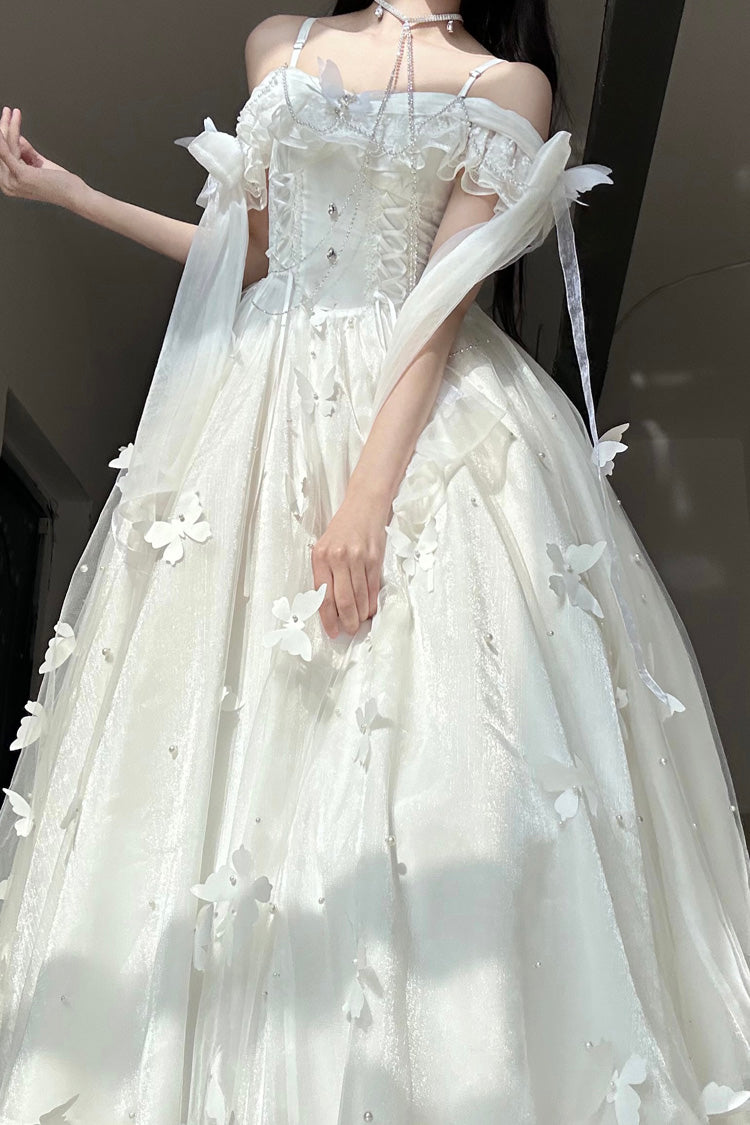 White Summer Wind Chimes 3D Butterfly Decoration Bowknot Sweet Lolita Jsk Dress