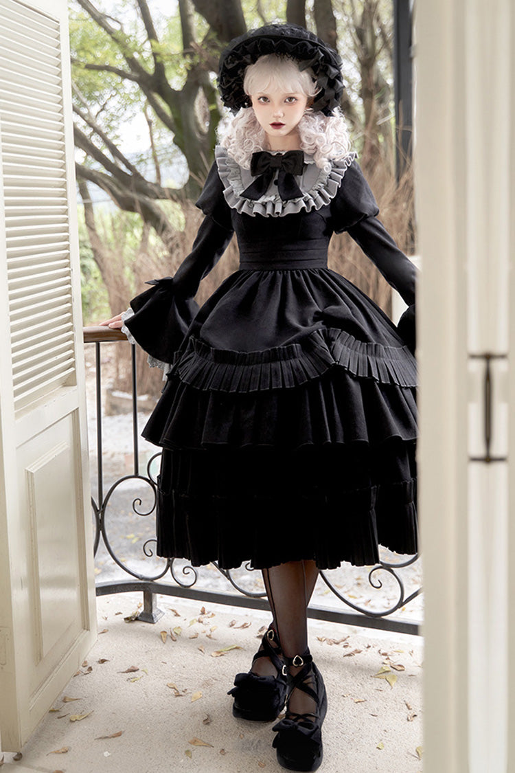Black Chapter of the Night Long Hime Sleeves Ruffle Bowknot Gothic Lolita Dress