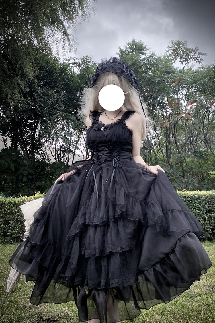 Black Moonlight Sonata Ruffle Cardigan Bowknot Lace Gothic Vintage Lolita Jsk Dress
