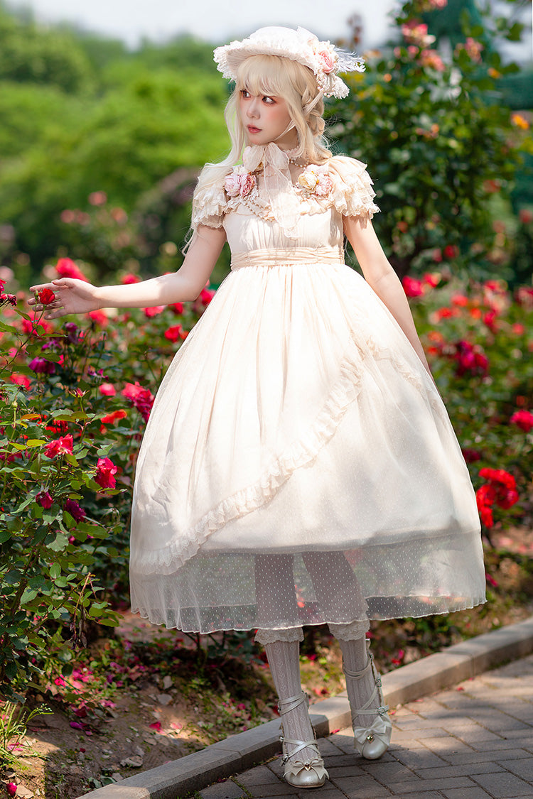 Apricot Moon goddess *Mediana* Polka Dot Print Ruffle Bowknot Asymmetric Sweet Elegant Lolita Dress