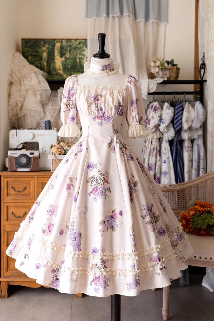 Forest Basket Print Short Sleeves Ruffle Lace Sweet Elegant Lolita Dress 6 Colors