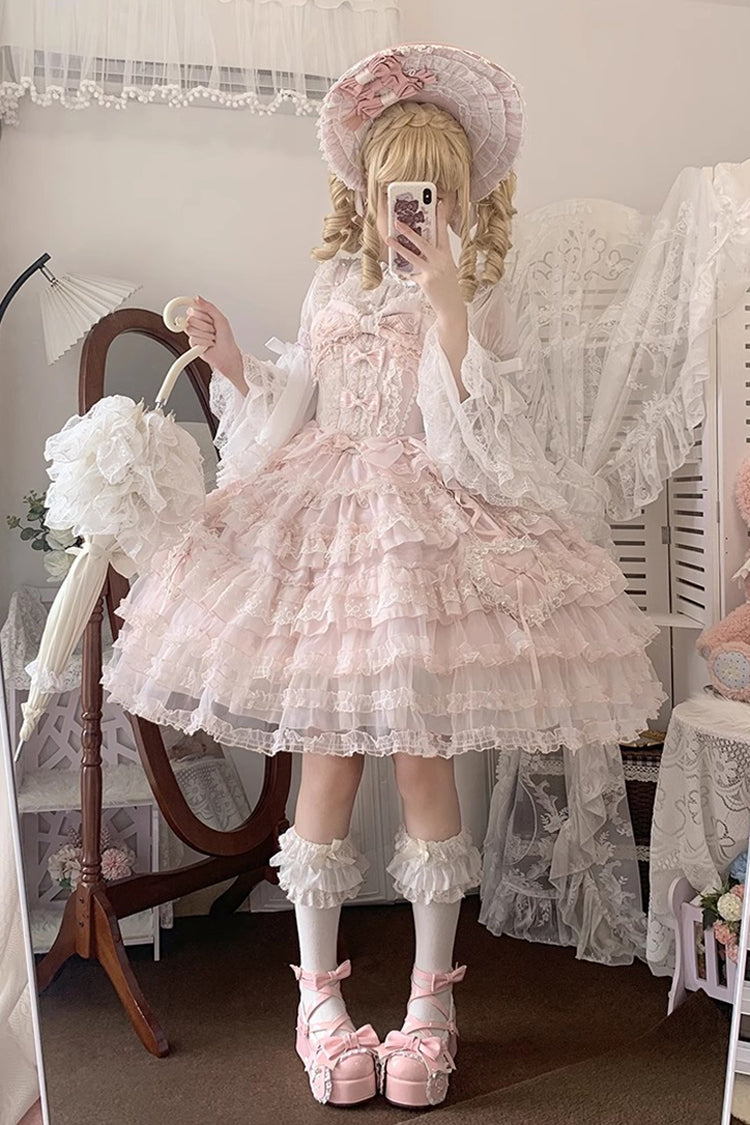 Pink Sweetheart Diary Multi-Layered Ruffle Hanayome Embroidery Bowknot Lace Sweet Lolita Jsk Dress