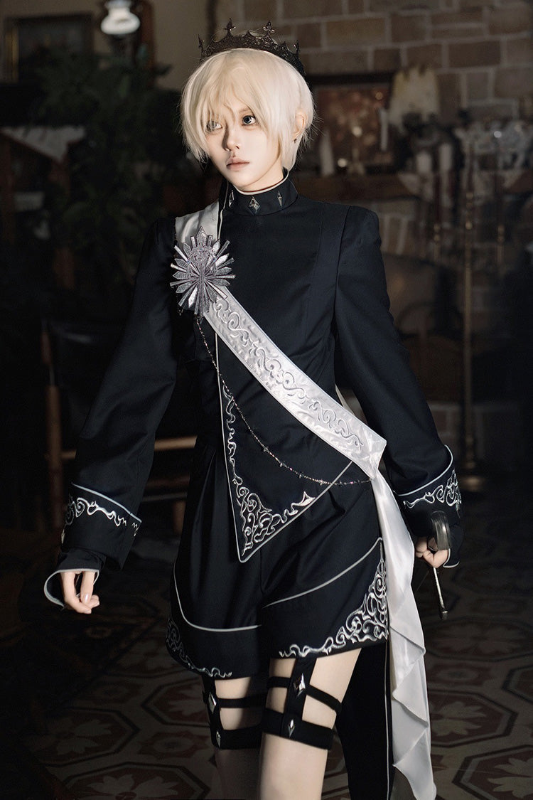 Black Sword of Oath Long Sleeves Embroidered Gothic Vintage Knight Prince Ouji Lolita Set
