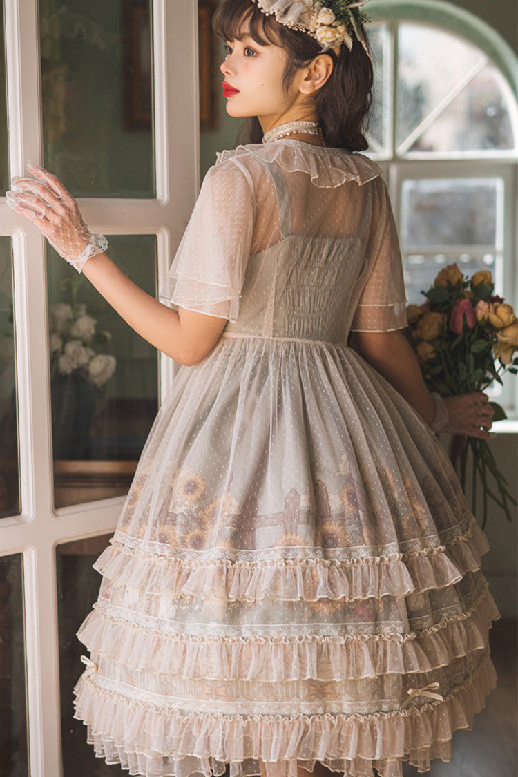 Multi-Color Sleeveless Sunflower Print Elegant and Sweet Lolita Jsk Dress