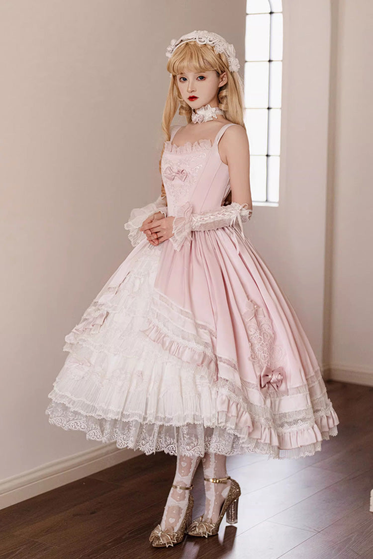 Pink Promise of the Rose Multi-Layered Ruffled Hanayome Open-Front Bow Sweet Gorgeous Lolita Jsk Dress Set