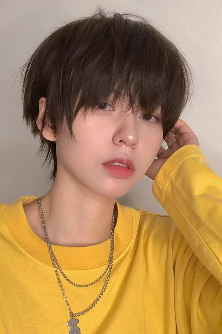 Brown Natural Short Hair Neat Bangs Prince Ouji Wig