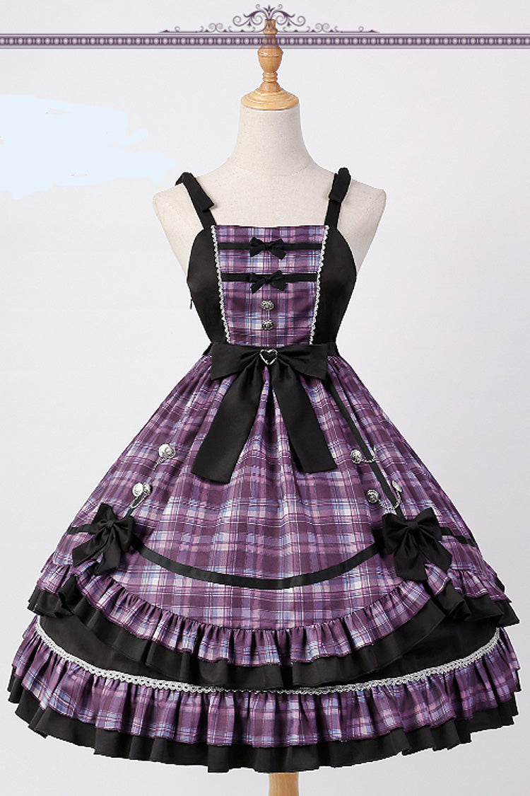 Pink/Black High Waist Stitching Bowknot Ruffled Plaid Slimming Sweet Lolita Jsk Dress