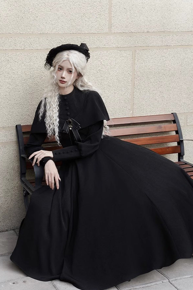 Black Thirteenth Evening Long Sleeves Slim Gothic Elegant Lolita Dress