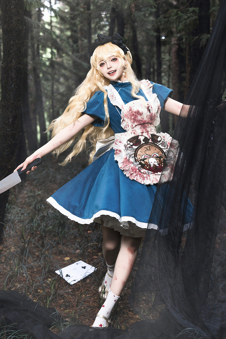 Blue Dark Fairy Tale Alice Long Sleeves Ruffle Gothic Lolita Dress