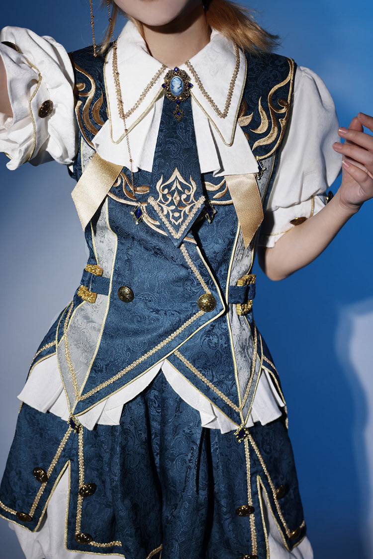 Blue Contract Magic Medieval Embroidery Classic Prince Handsome Ouji Lolita Coat