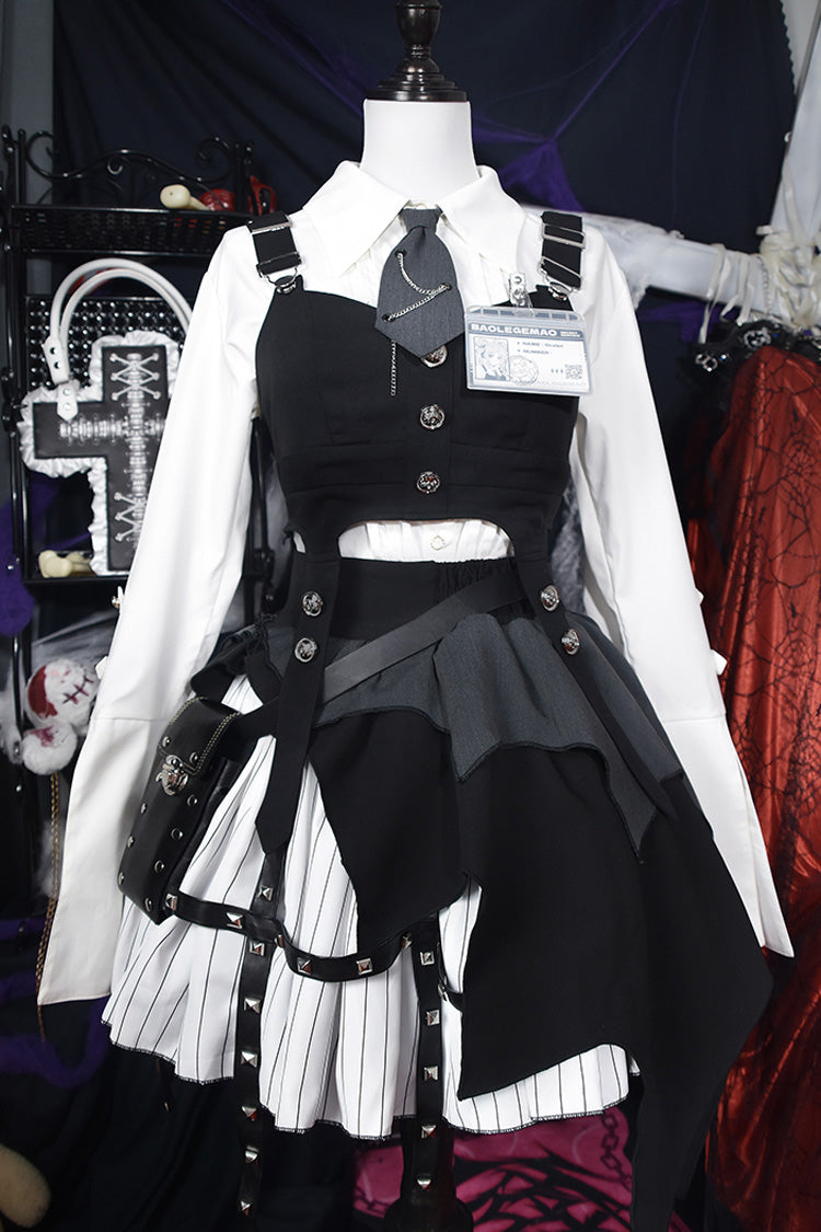 White/Black NSA Agent Gothic Irregular Lolita Skirt Set