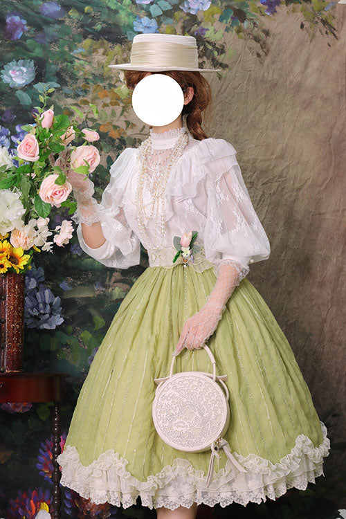 Green Elegant Vintage Tulip Multi-Layer Ruffled Classic Lolita Skirt Dress