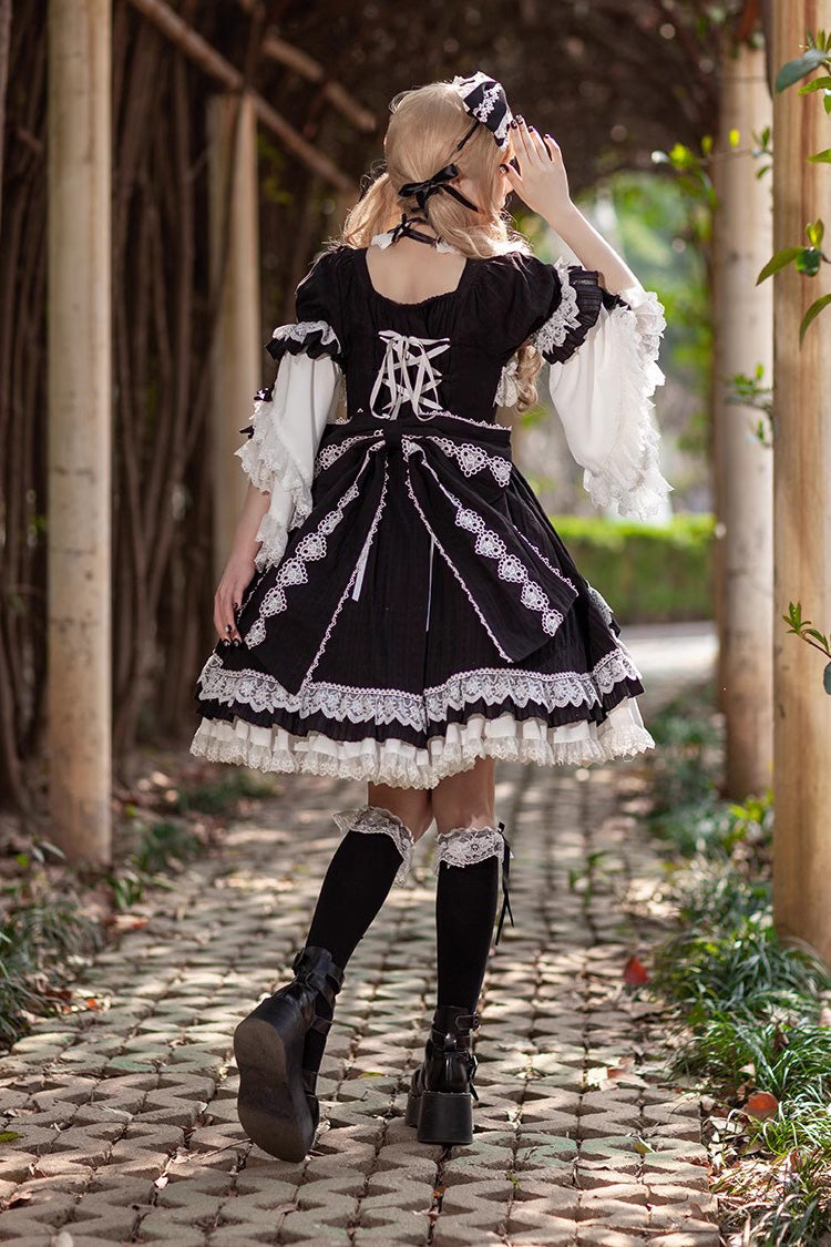 White/Black Short Sleeves Cardigan Bowknot Doll Sweet Lolita Dress