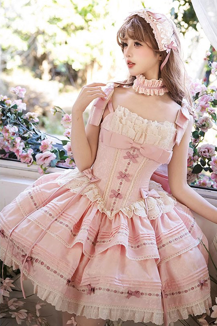 Pink Rose Theatre Double-Layered Ruffle Bowknot Lace Sweet Princess Ballet Lolita Jsk Dress
