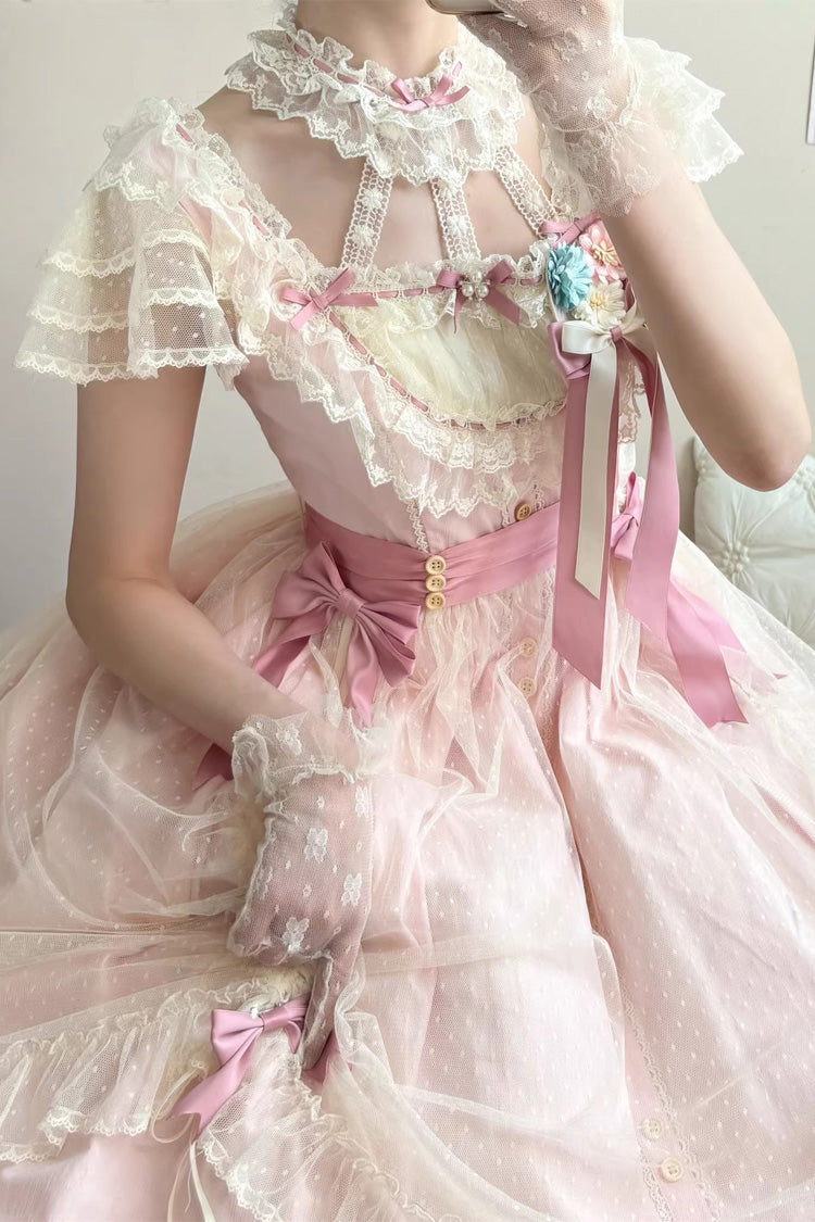 Pink Sakura's Spring Resonance Sleeveless Ruffled Bow Sweet Lolita Jsk Dress (Long Version)