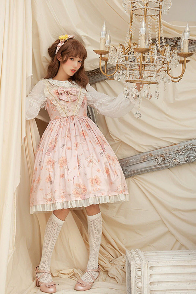 Pink Miss Sunflower Sleeveless Printed Ruffled Bow Sweet Lolita Jsk Dress