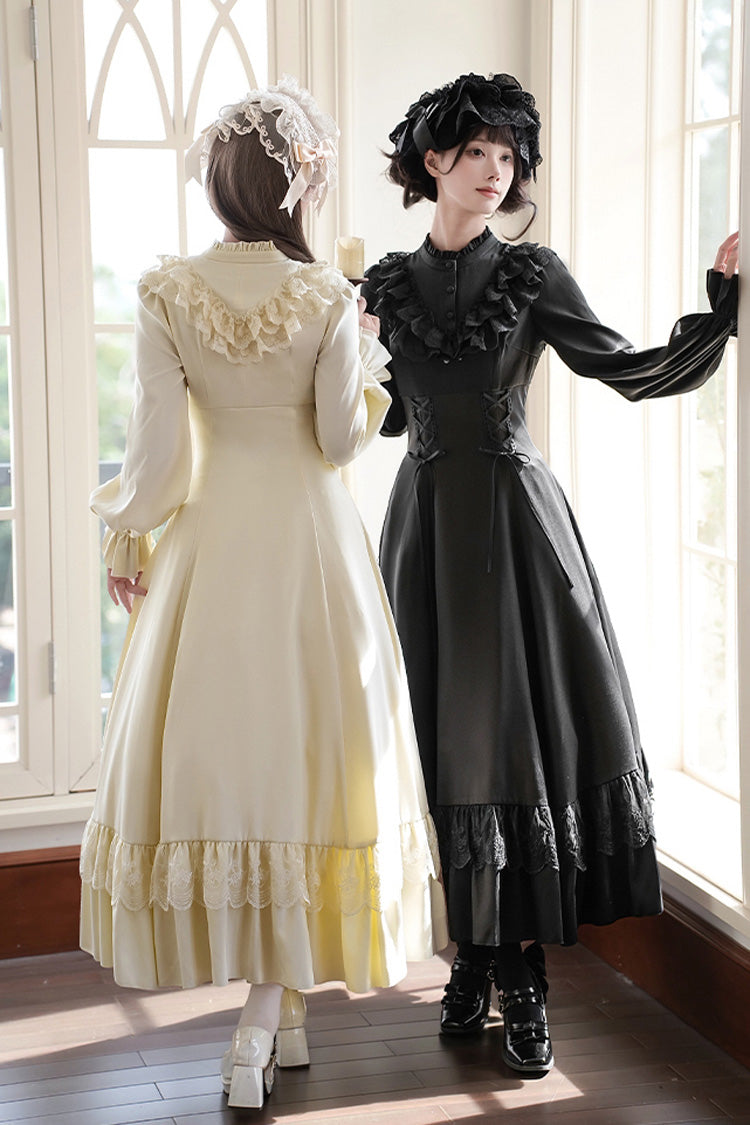 Letters & Poems · Day and Night Stand Collar Long Sleeves Ruffle Bowknot Lace-Up Gothic Lolita Dress 2 Colors