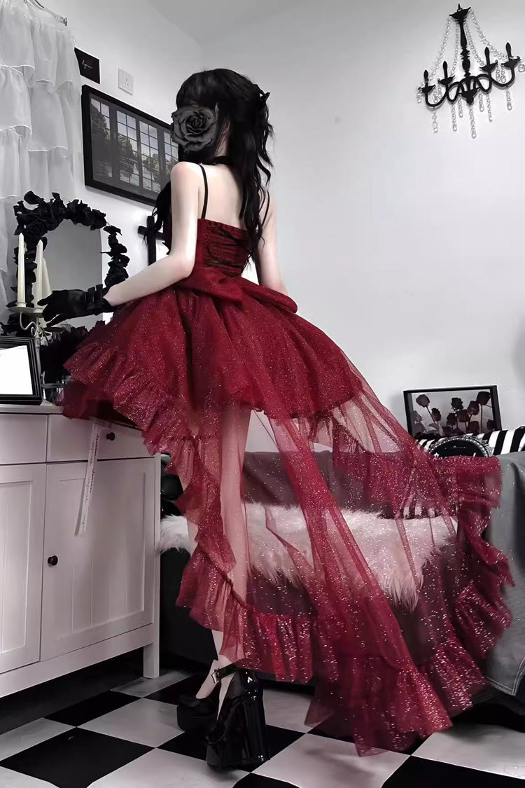 Red Shining Bowknot Irregular Sweet Princess Gorgeous Lolita Jsk Dress (Include Train)