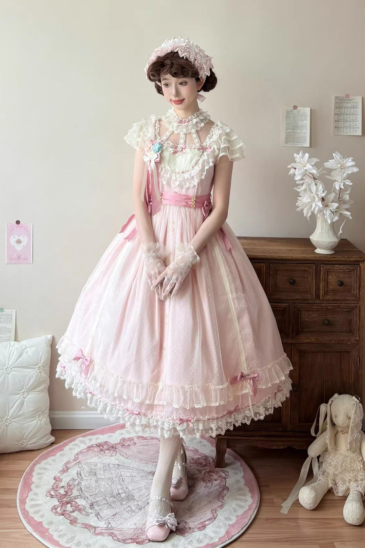 Pink Sakura's Spring Resonance Sleeveless Ruffled Bow Sweet Lolita Jsk Dress (Long Version)