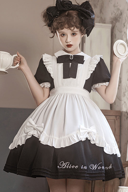 Round Collar Lace Puff Short Sleeves With Apron Sweet Lolita Dress
