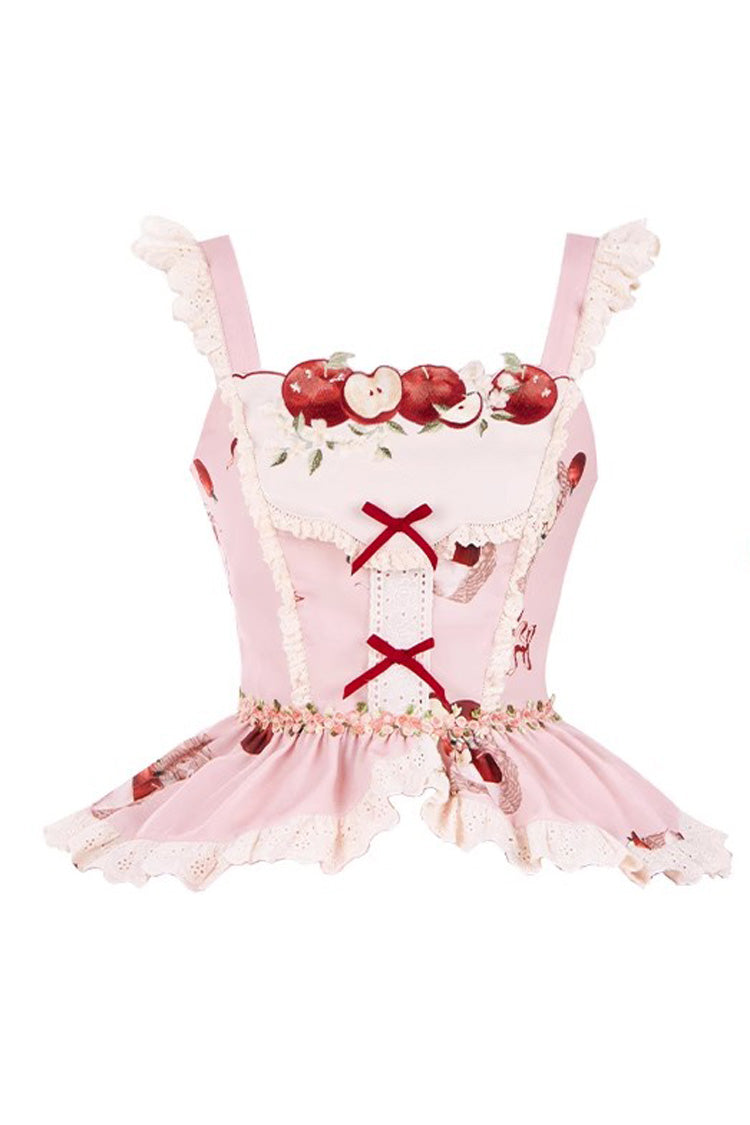 Pink Triple-Layered Apple Orchard Print Ruffle Embroidery Sweet Lolita Short Skirt
