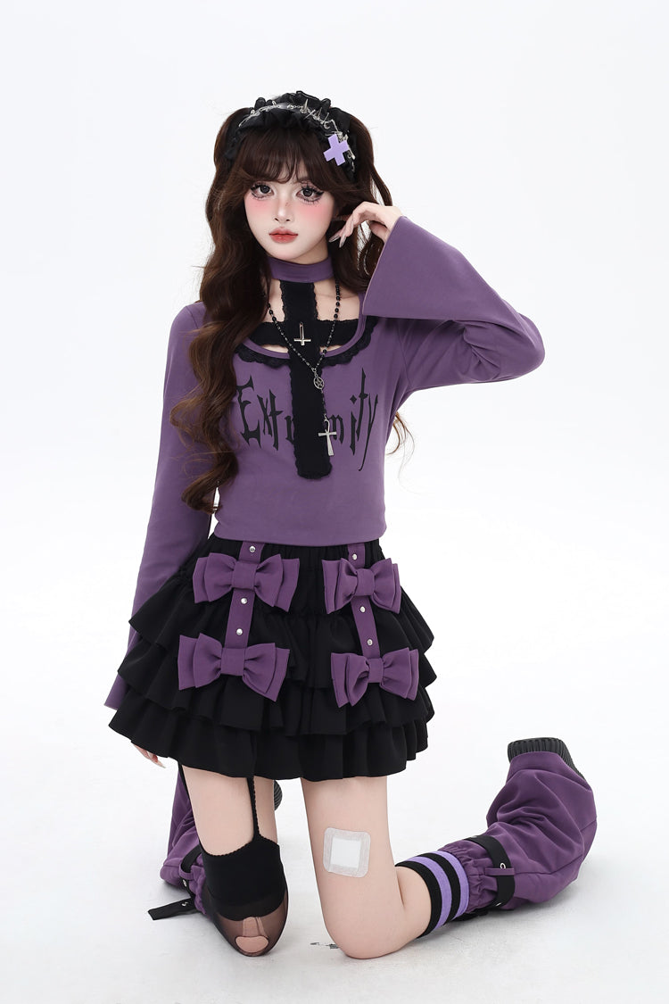 Kozaya Nana Triple-Layered Ruffle Bowknot Sweet Japanese Lolita Skirt 2 Colors