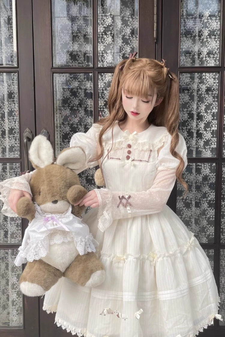 White Lapel Collar Long Sleeves Hollow Sweet Princess Lolita Dress