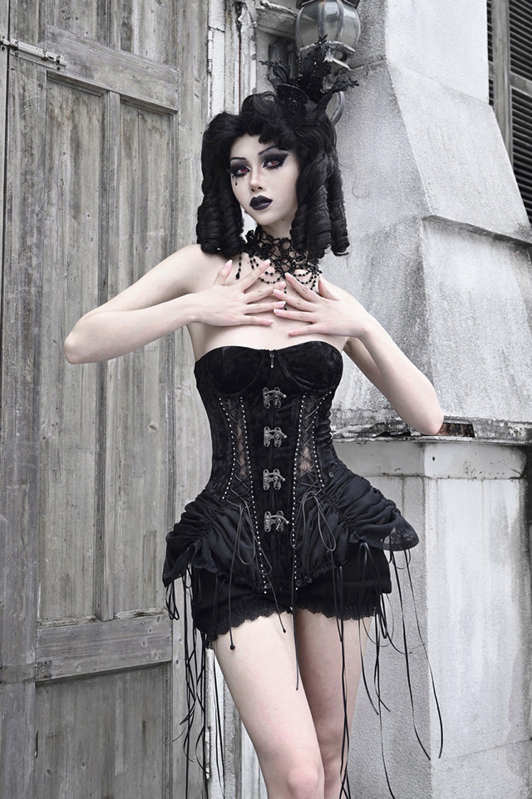 Black Hell Alice Hollow Lace-Up Fishbone Gothic Lolita Dress Corset