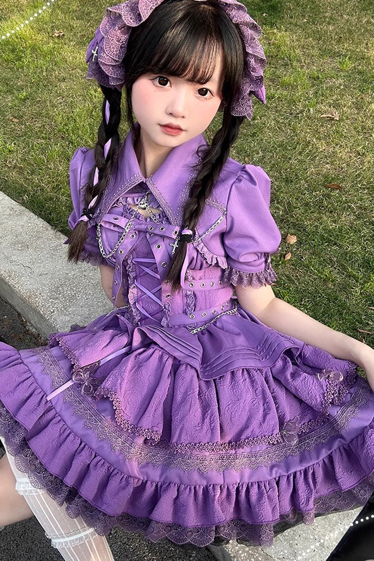 Covenant Cross Sleeveless Triple-Layered Ruffle Bowknot Lace-Up Gothic Lolita Jsk Dress 6 Colors
