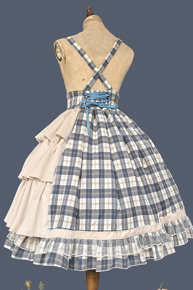 Grey/Blue Morning Tune Sleeveless High Waisted Print Ruffle Asymmetric Sweet Lolita Strap Dress