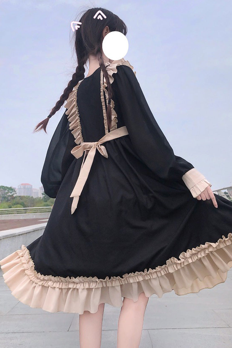 Long Sleeves Waist Bow Ruffled Sweet Lolita OP Dress