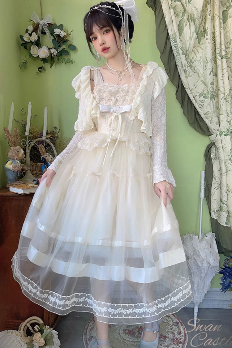 Ivory Swan Castle Ruffle Bowknot Lace Sweet Elegant Gorgeous Lolita Jsk Long Dress