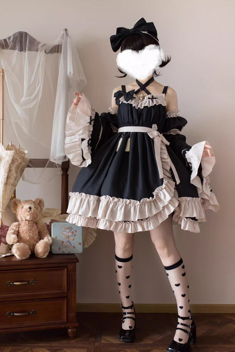 Black Monet Estate Sleeveless High Waisted Ruffle Bowknot Asymmetric Gothic Lolita Jsk Dress