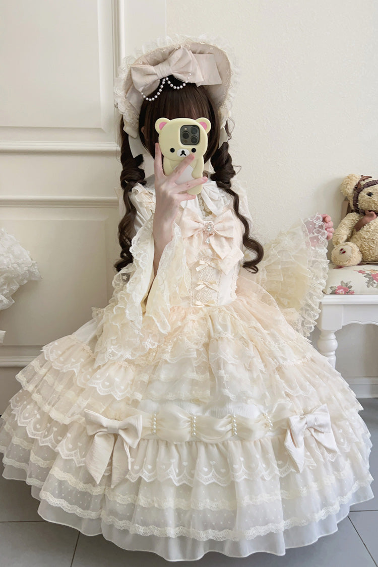 Beige Dream Prologue Doll Multi-Layered Bowknot Lace Sweet Princess Lolita Dress