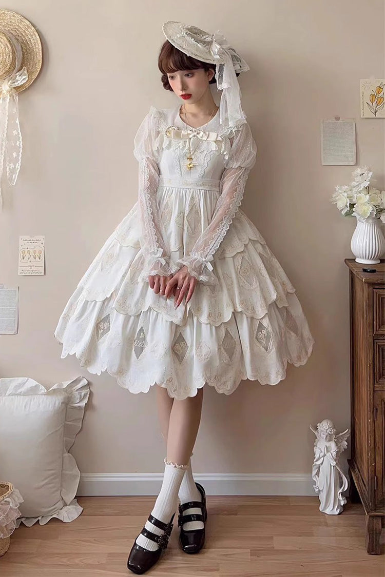 White Multi-layer Hollow Embroidery Sweet Lolita Jsk Dress