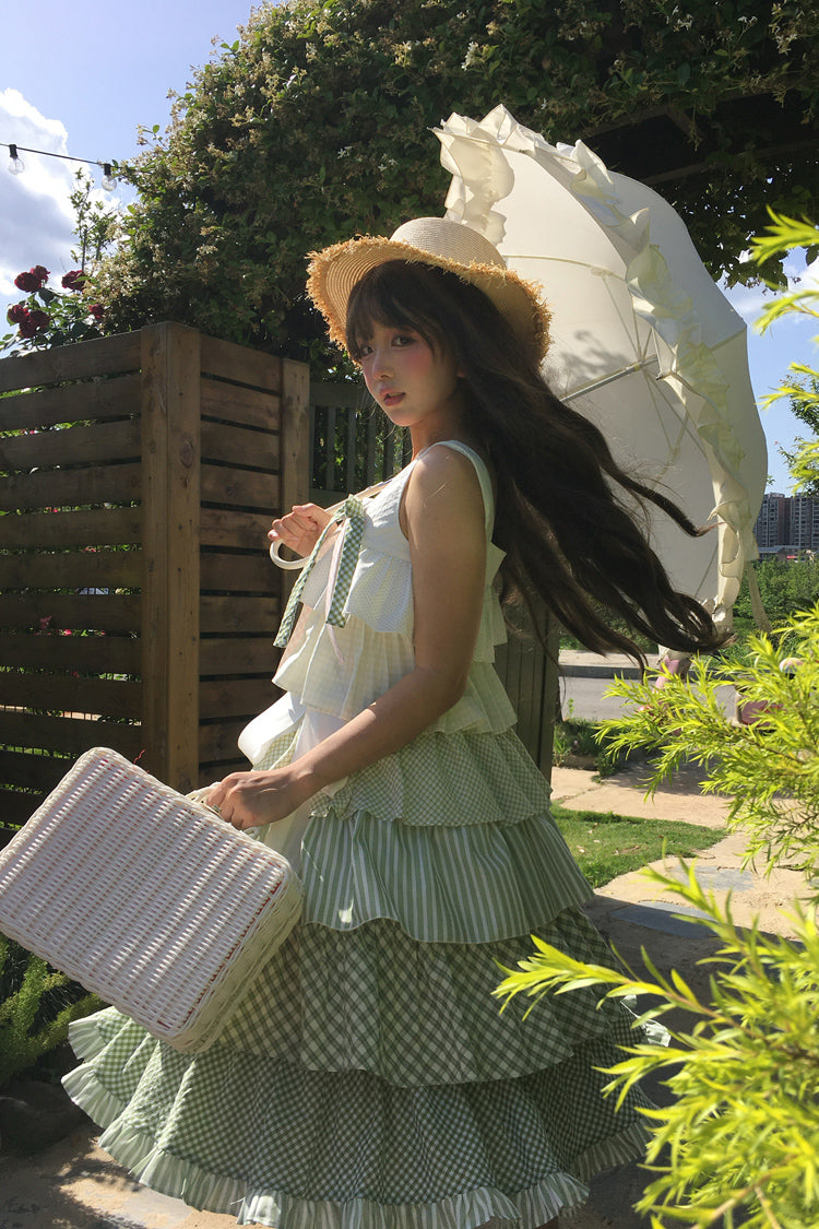 Green Go To The Forest Multi-Layered Print Ruffle Holiday Sweet Lolita Jsk Dress