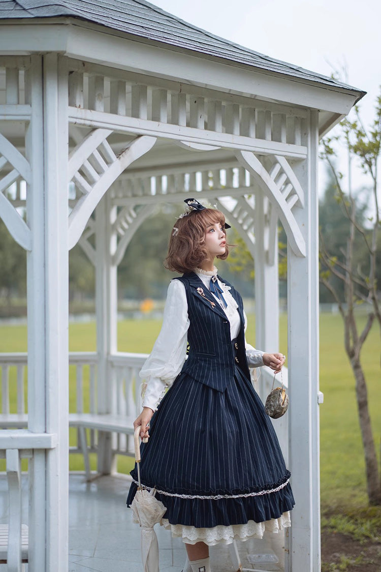Multi-layer Striped Print Ruffle Sweet College Style Elegant Lolita Skirt 3 Colors
