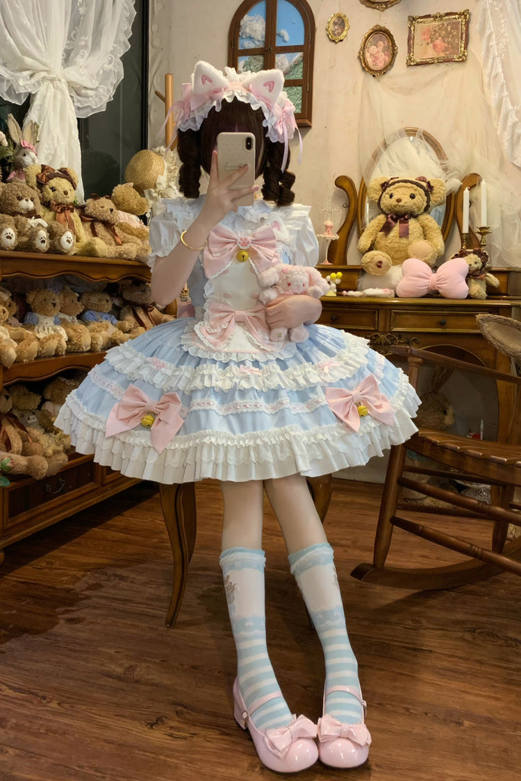 Blue Meowling Sweet Maid Sleeveless Multi-Layered Ruffle Bowknot Lace Sweet Princess Lolita Jsk Dress
