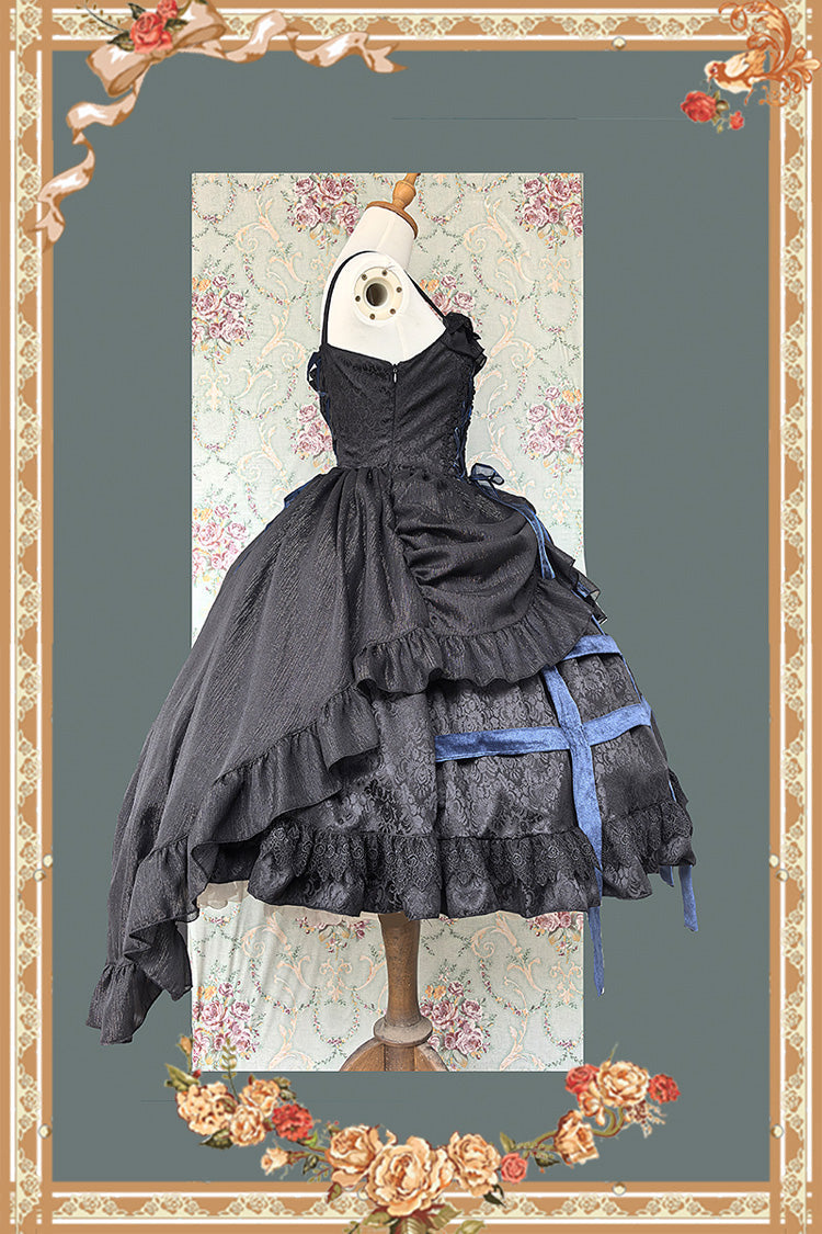 Lilith's Cage Sleeveless Print Ruffle Bowknot Lace-Up Gothic Elegant Lolita Jsk Dress 2 Colors