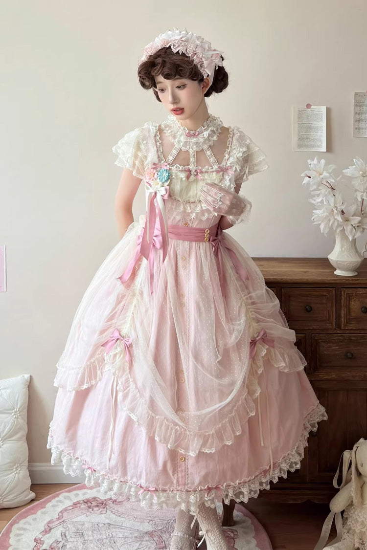 Pink Sakura's Spring Resonance Sleeveless Ruffled Bow Sweet Lolita Jsk Dress (Long Version)
