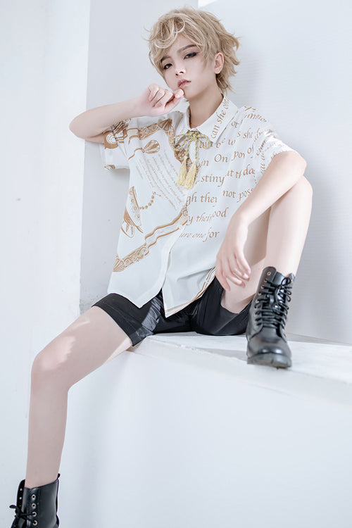 White Handsome Little Prince Print Loose Short Sleeves Ouji Lolita Blouse