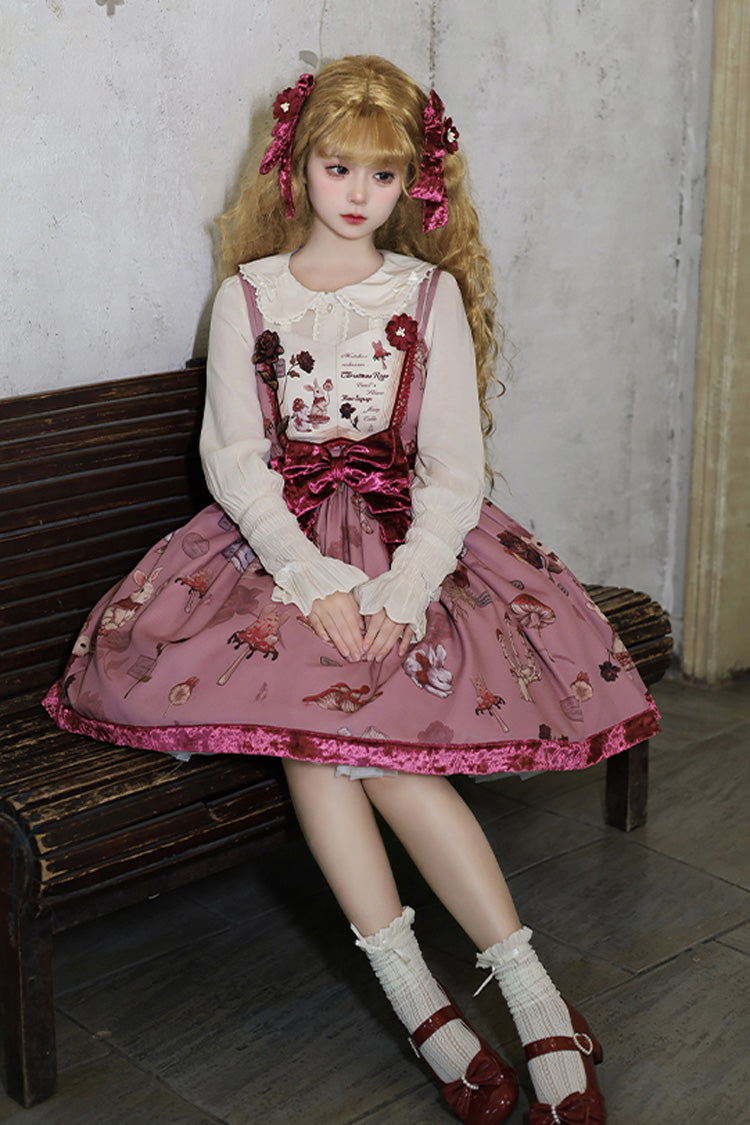 Red Sleeveless Rabbit Sunflower Print Ruffle Embroidery Bowknot Sweet Lolita Jsk Dress Short Version
