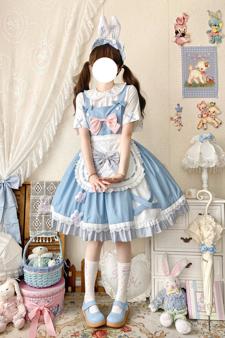 Blue Picnic Rabbit Ruffle Bowknot Lace Daily Sweet Lolita Jsk Dress Set