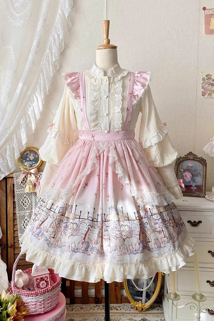 Angel Lamb Printed Ruffled Bow Sweet Lolita Skirt 3 Colors