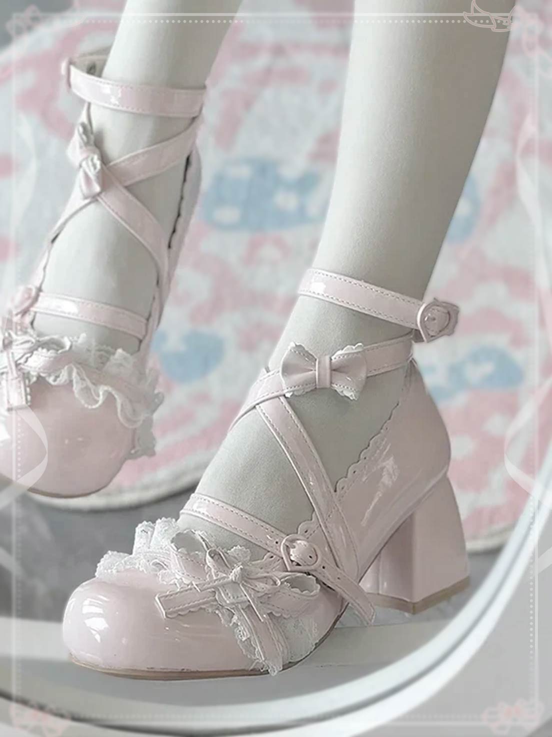 Lolita Shoes Classic Sweet Cute Block Mid-heel Bow Strap Lace Mary Jane