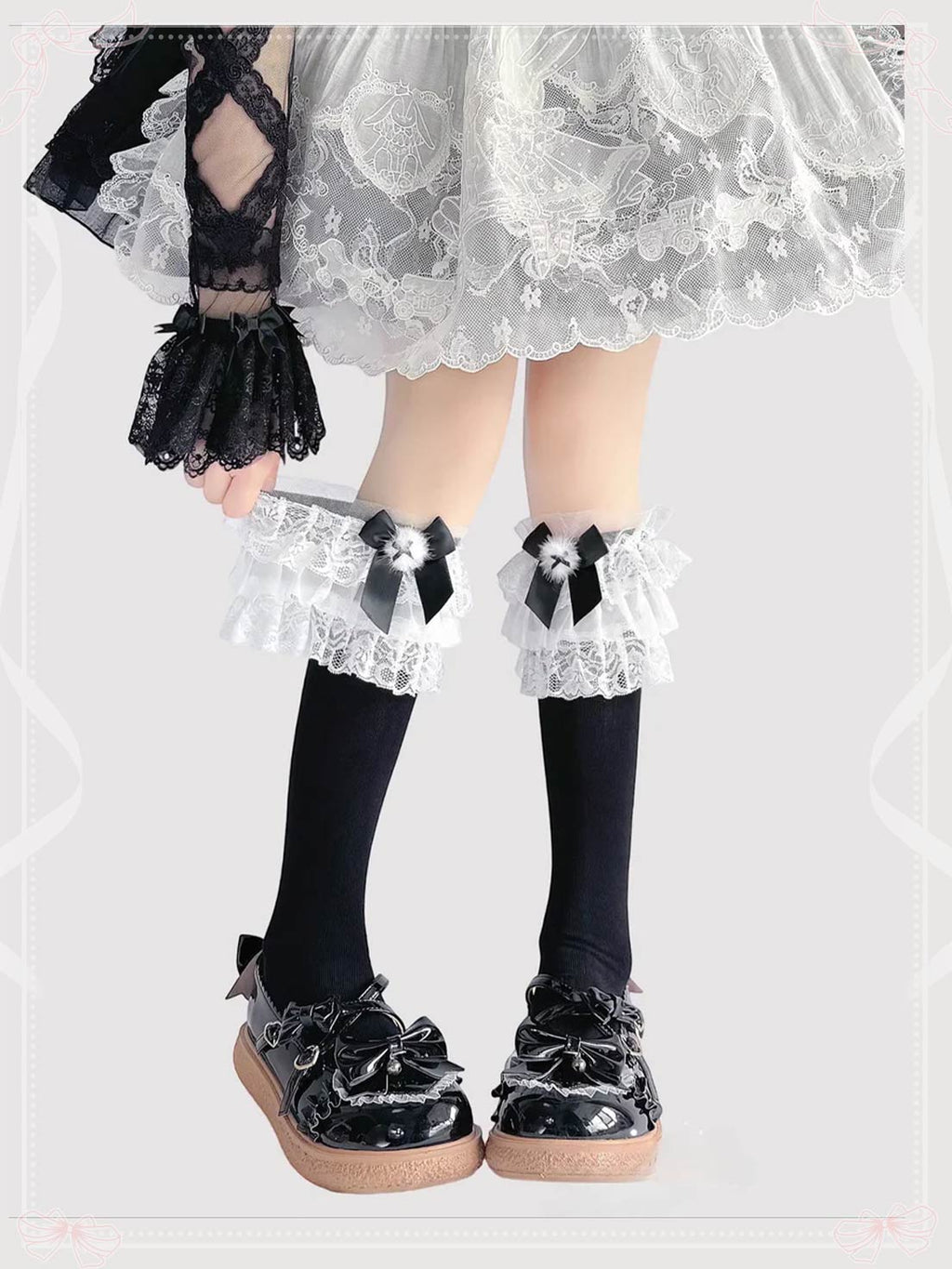 Lolita Stockings Multi-color Cotton Lace Knee-high Socks with Cute Bow Sweet Princess JK Style
