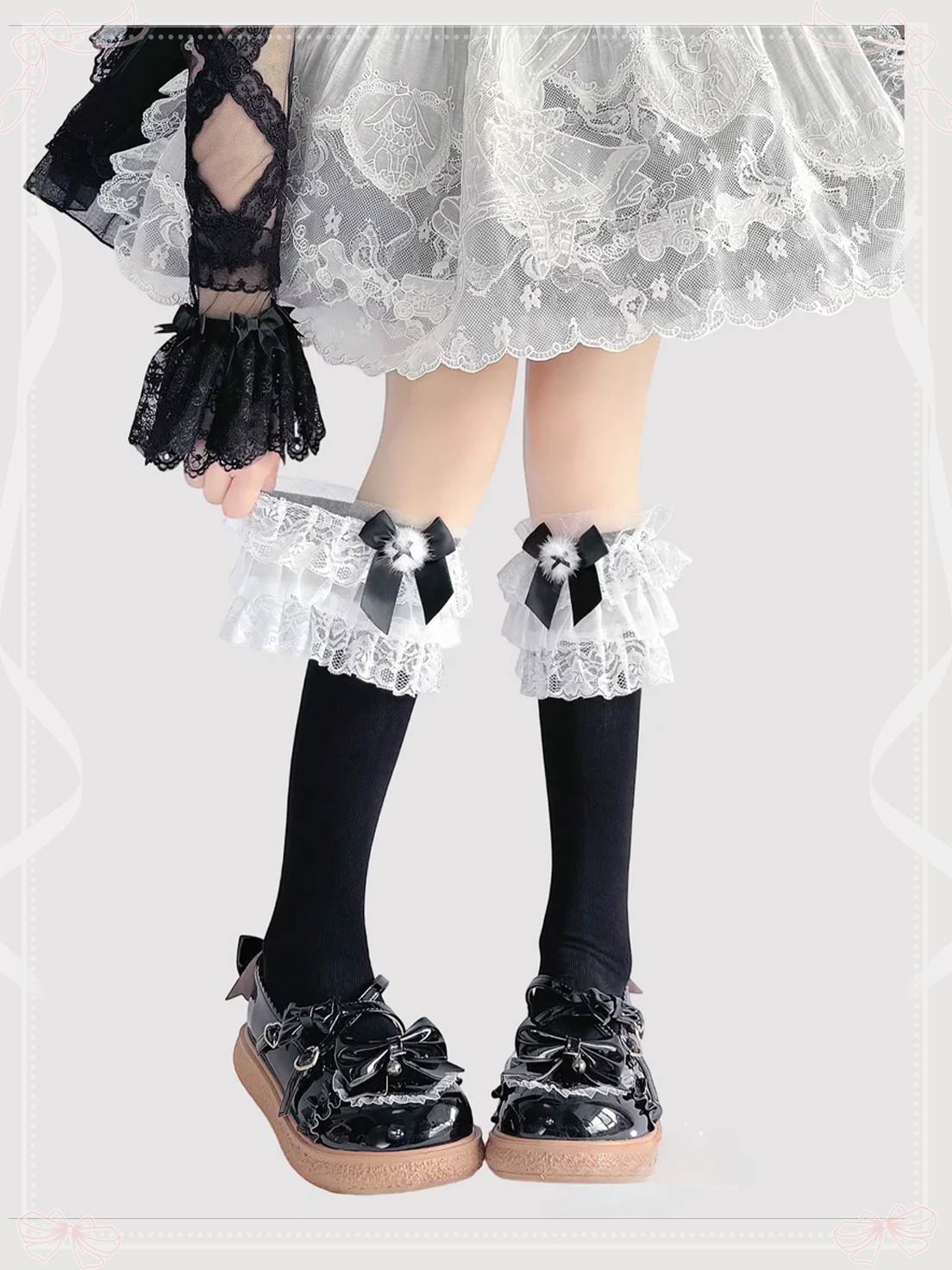 Lolita Stockings Multi-color Cotton Lace Knee-high Socks with Cute Bow Sweet Princess JK Style