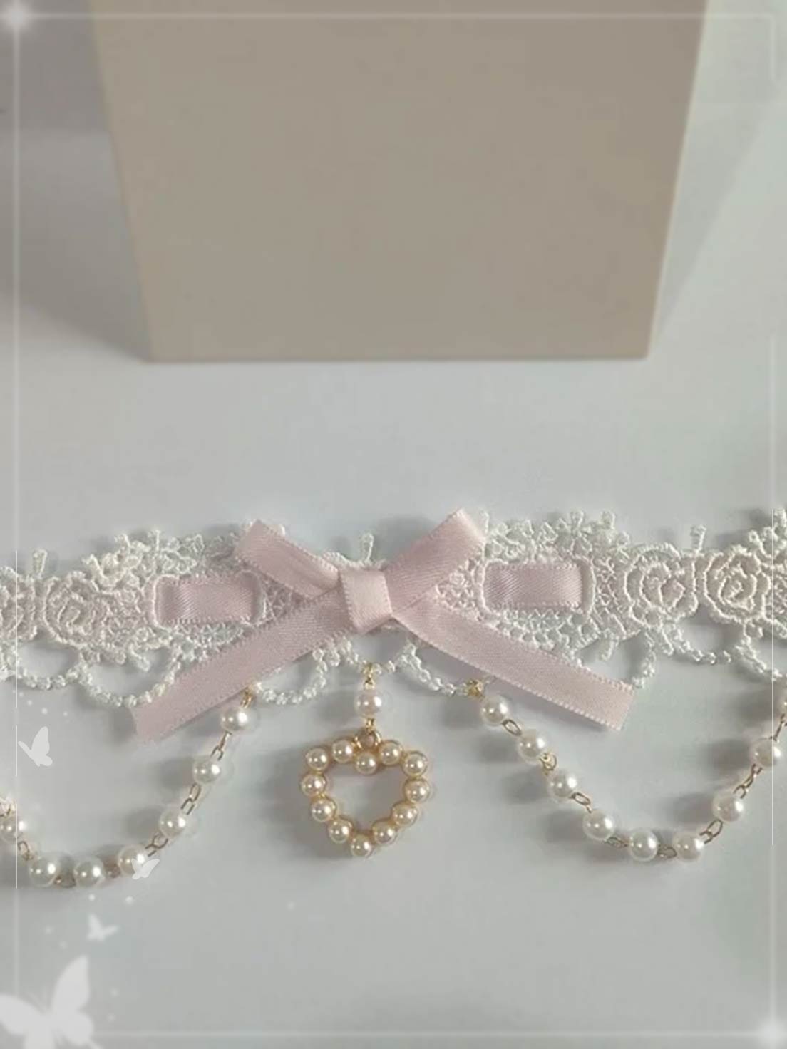 Sweet Lolita Lace Pearl Bow Choker Macaron Colors Necklace