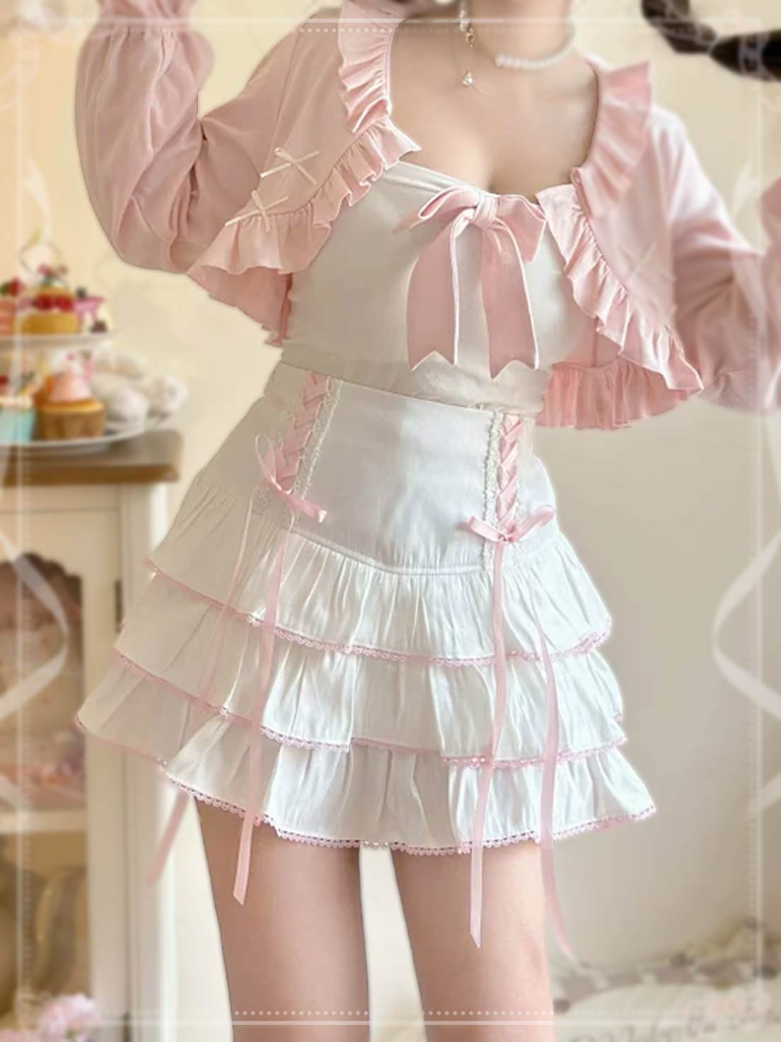 Sweet Lolita Multilayer White Cake Skirt Japanese Cute Elastic for Spring Summer